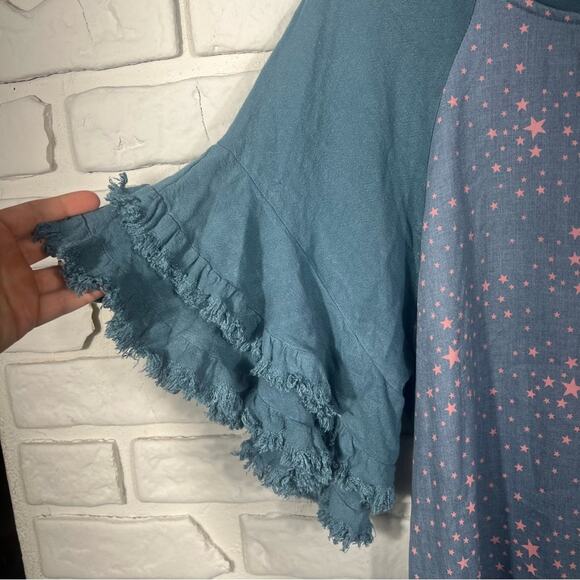 Umgee Ruffles Star Print Linen Blend Top Size Medium - Picture 6 of 12